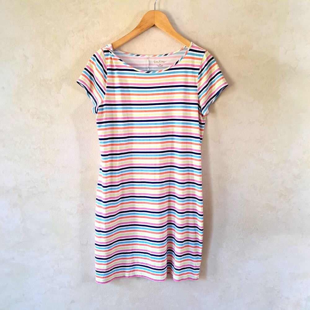 LILLY PULITZER Marlowe T-shirt Mini Dress Medium Island Stripe Multi Shift - Picture 8 of 9
